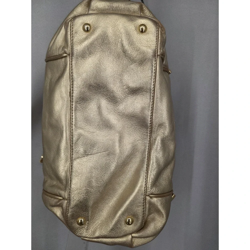 Michael Kors Beverly Metallic Gold Leather Shoulder Satchel Handbag Large